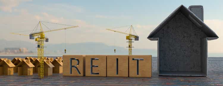 REIT. Concept image of Business Acronym REIT as Real Estate Investment Trust. 3d rendering