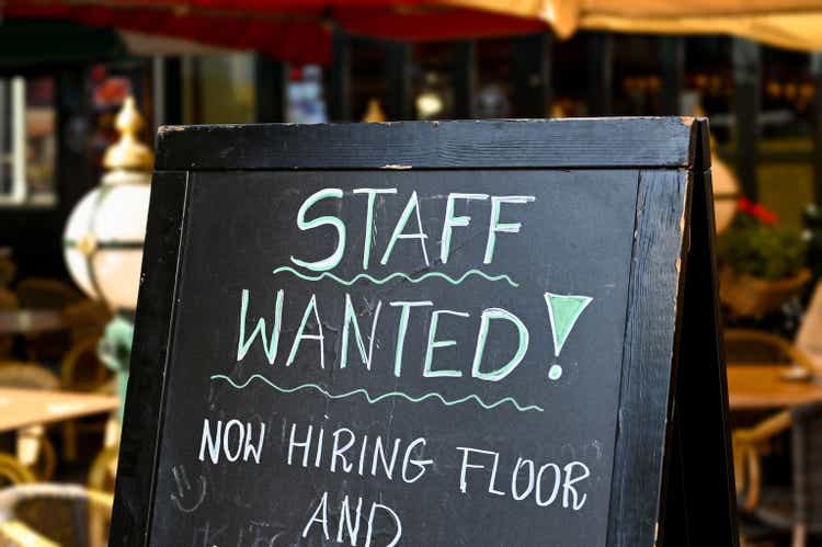Staff wanted sign outside a restaurant