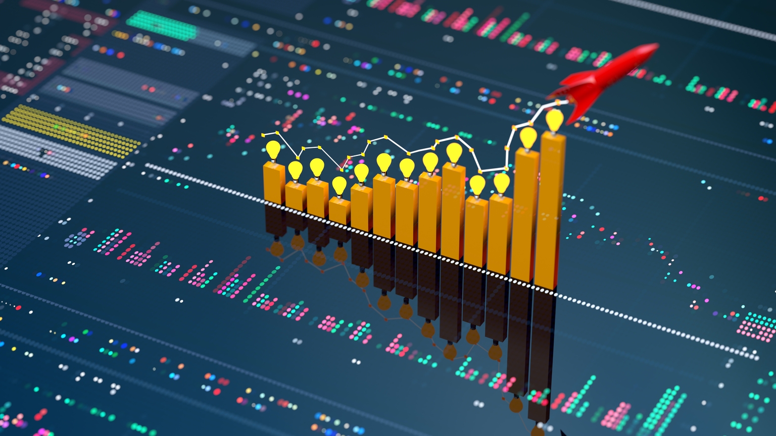 Business concept chart graph and diagram with rocket and lightbulb