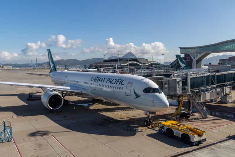 Cathay Pacific Airbus A350 aircraft in Hong Kong