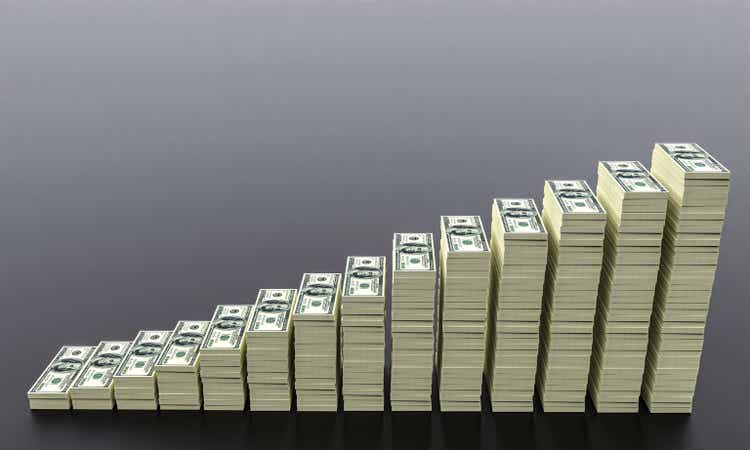 Big money stacks from dollars with blank backround. Dollar finance conceptual