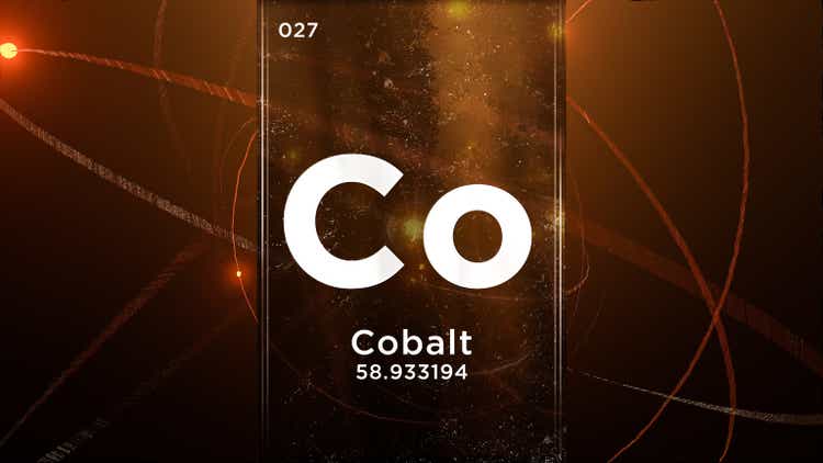 Cobalt (Co) symbol chemical element of the periodic table, 3D animation on atom design background