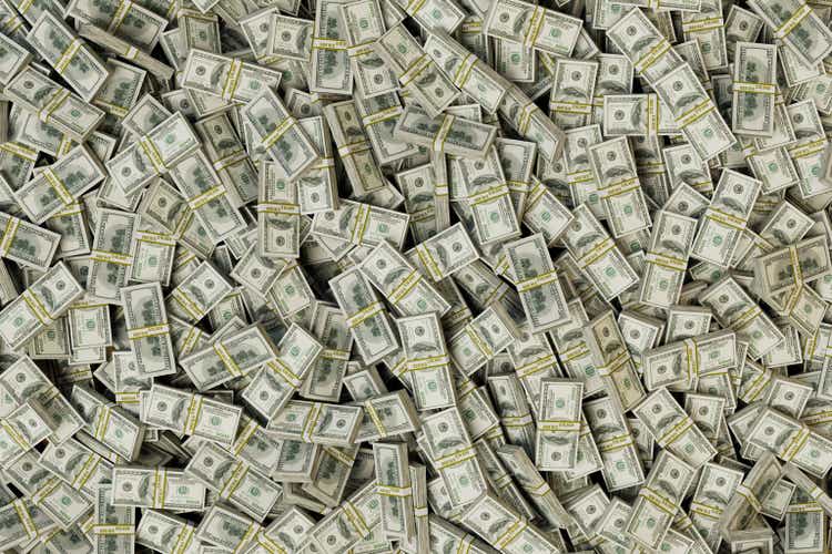 abstract background consisting of packs of paper dollars. 3d render