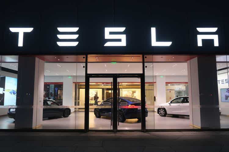 facade of Tesla electric car retail store