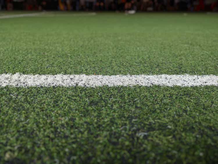 Close up of the sideline on a soccer field or futsal field
