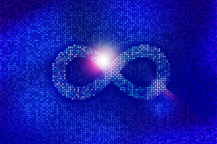 Metaverse technology concept with infinity sign on digital wallpaper background