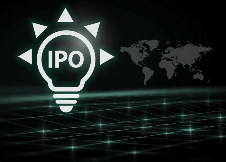 digital light bulb with IPO text on black background transaction, business and financial screen