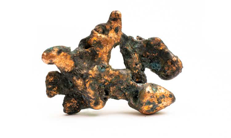 copper metal nugget on a white background