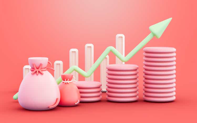 график бизнес-линии с долларовой монетой знак 3d render concept for money