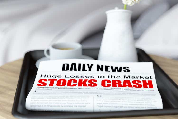 Daily Newspaper Front Pages with Stocks Crash Headline in Modern Bedroom