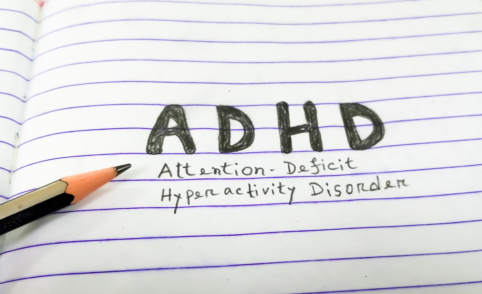 Attention deficit hyperactivity disorder or ADHD term, medical conceptual image. pencil work.