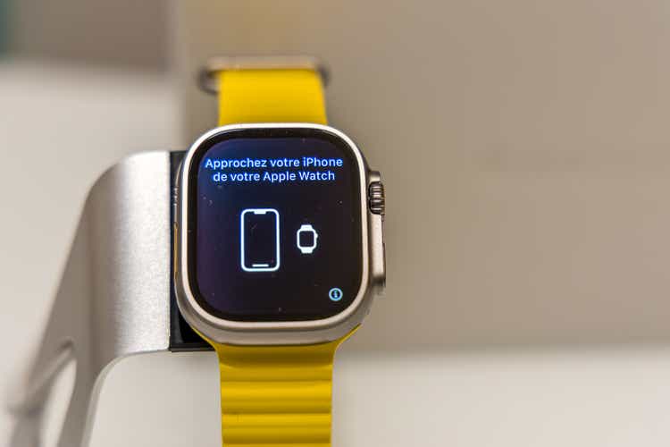 The all new Apple Watch Ultra with the yellow Ocean band.