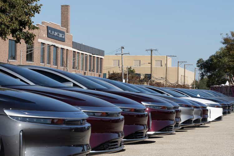 Lucid Air Touring sedan display at the Service Center. Lucid Motors is a manufacturer of luxury EV Electric Vehicles.