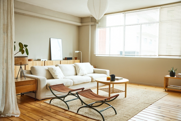 Folding portable stool on carpet at home