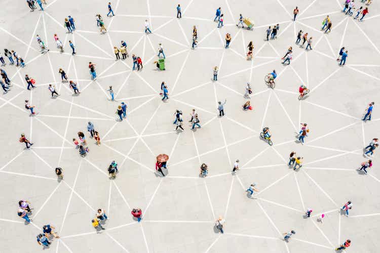 Aerial view of a connected crowd