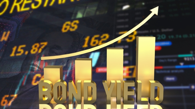 The gold bond yield text and chart on Japan business background 3d rendering
