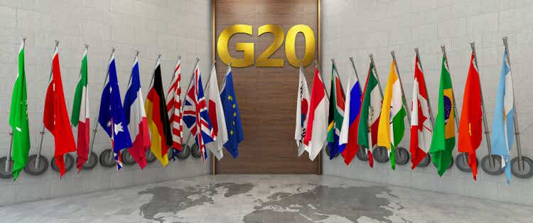 G20 Summit Concept. Country Flags of Members of G20