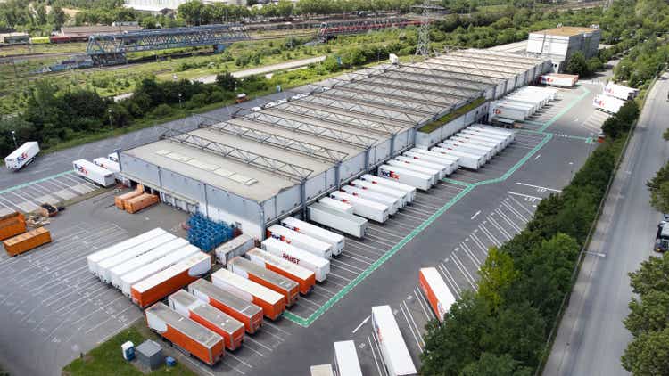 Aerial view of FedEx parcel distribution hub