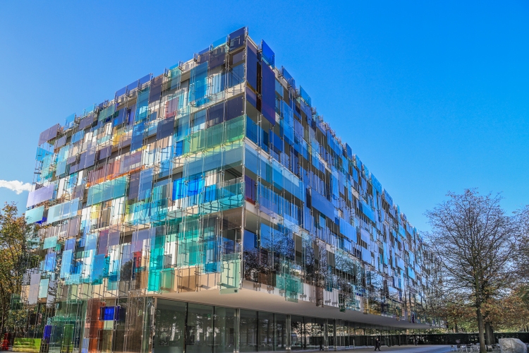 Facade of an office buildings of Novartis Pharma company