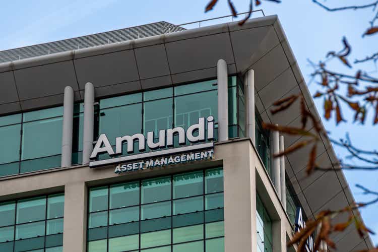 Exterior view of the headquarters building of the Amundi group, Paris, France