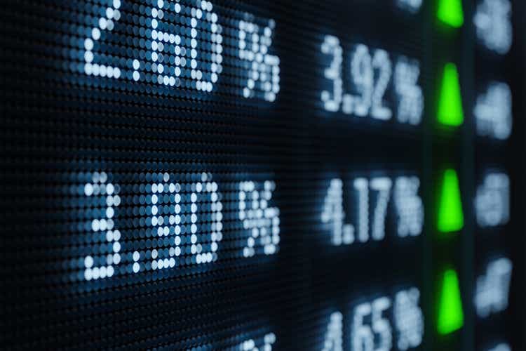 Bond market screen showing rising rates and interest rates.