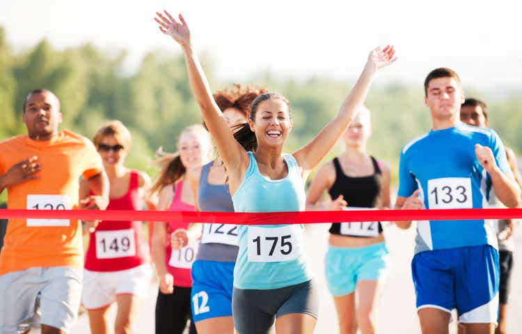 Group of runners in a cross country race.