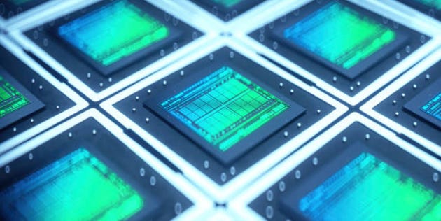 3D rendering of cyberpunk AI. Circuit board. Technology background. Central Computer Processors CPU and GPU concept. Motherboard digital chip. Tech science background.