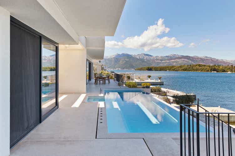 Swimming pool with blue water on sunny day