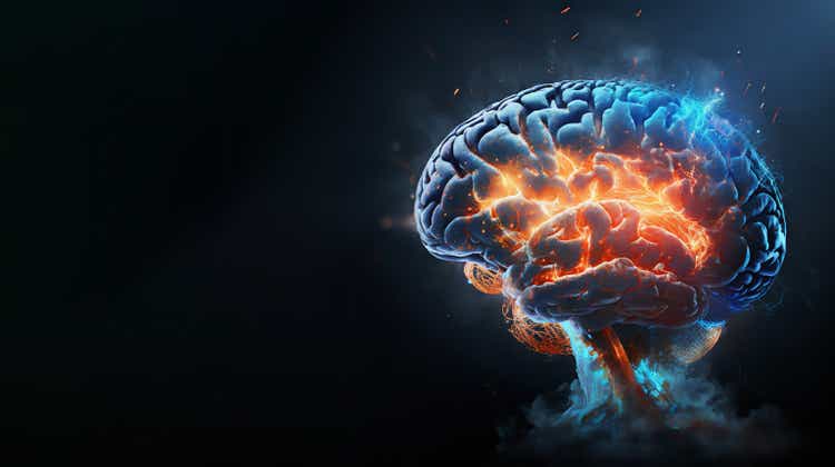 Brain on fire, exploding brain, degenerative cognitive disease concept like Parkinson