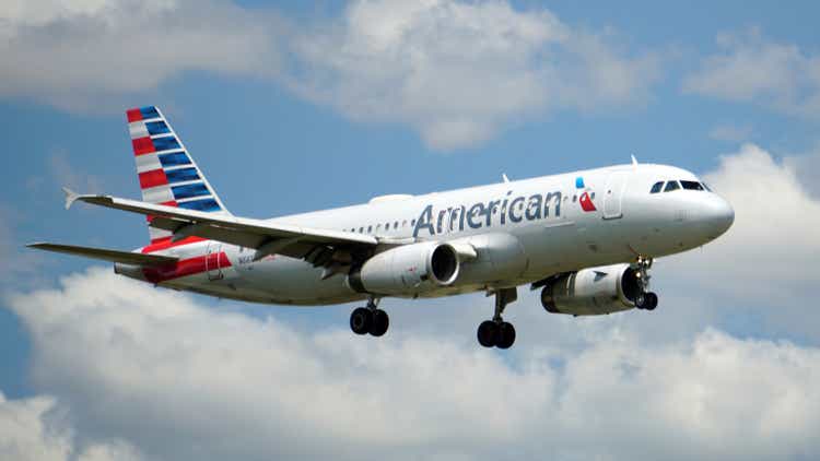 American Airlines flight preparing for landing at Chicago O"Hare international airport