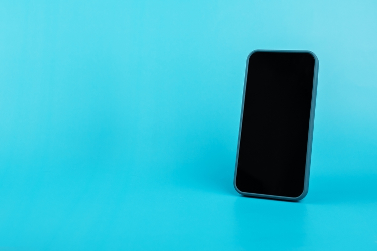 phone mockup, smartphone display with screen empty on a blue background