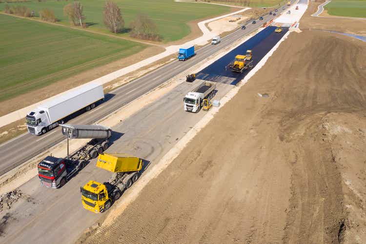 Asphalt paving work, aerial view