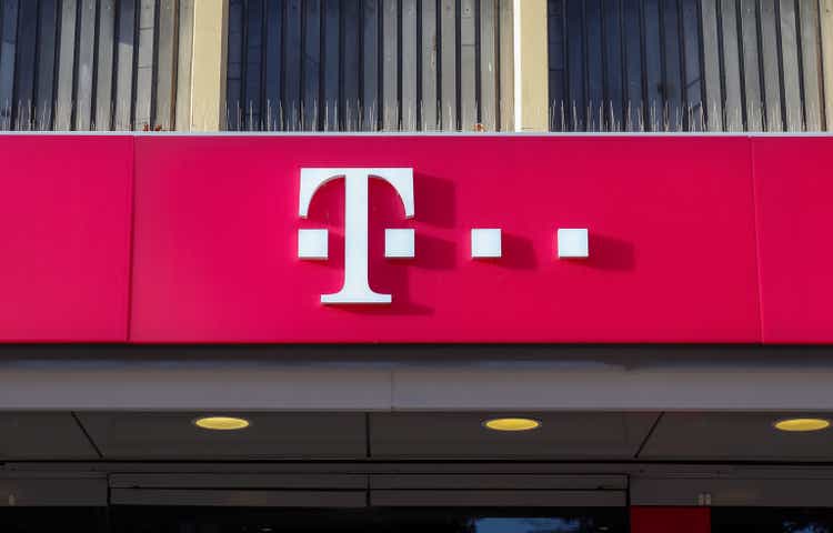 The logo of Telekom, Germany's largest telecommunications company.