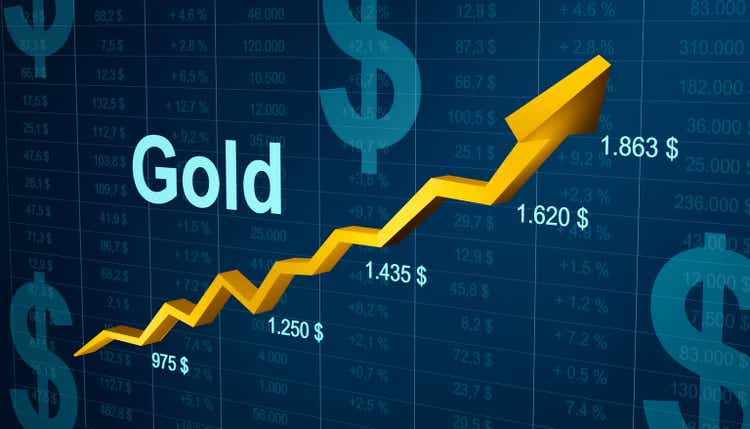 Rising Gold price, precious metal trading.
