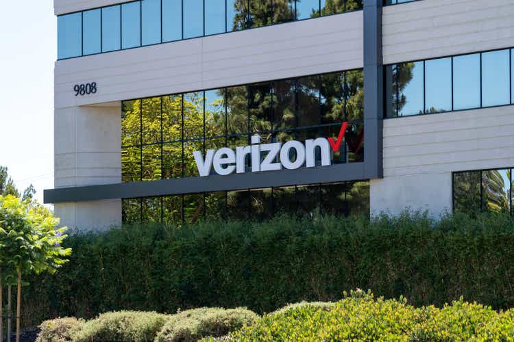 Verizon sign on the office building in San Diego, CA, USA.