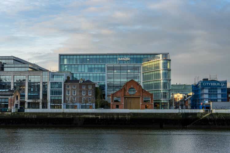 View of the Hubspot office and other buildings in Dublin, Ireland