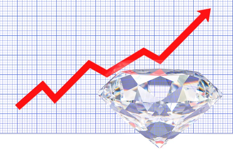 Diamond with growing chart. 3D rendering