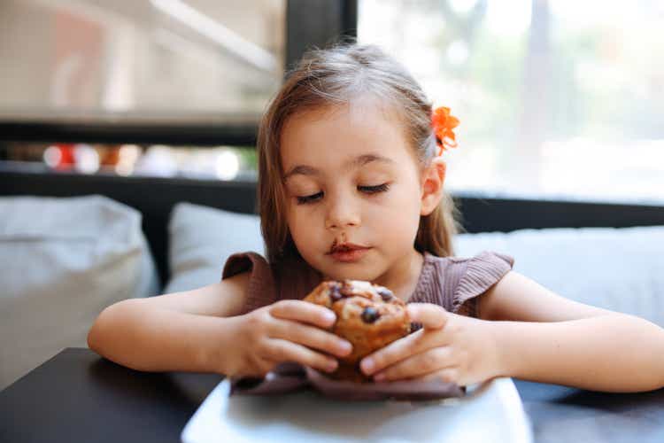 Little Cute Girl Eating Unhealthy Chocolate Cupcake