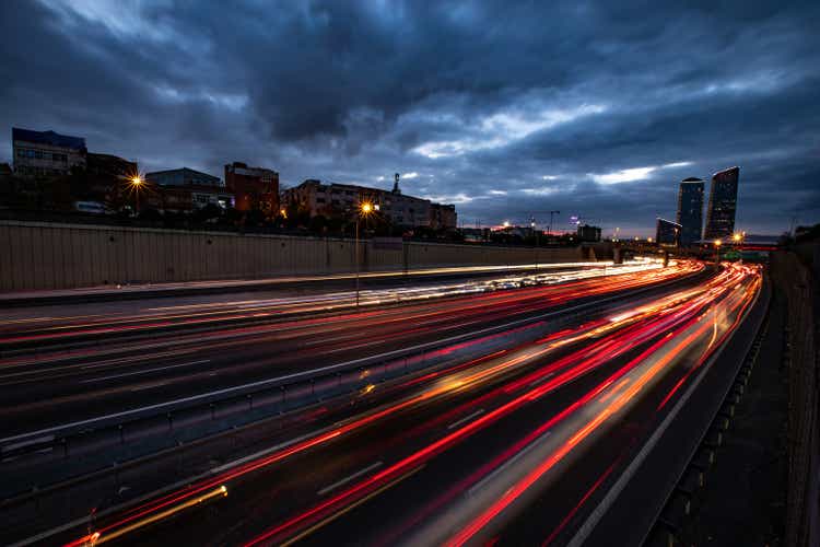 Light trails on highway in Istanbul