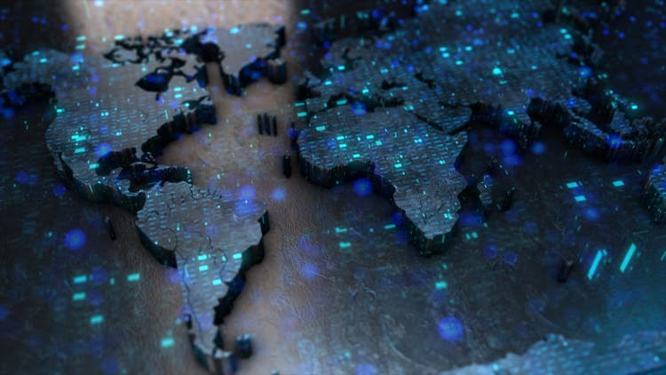 World map technology background, big data visualization, digital grid business concept