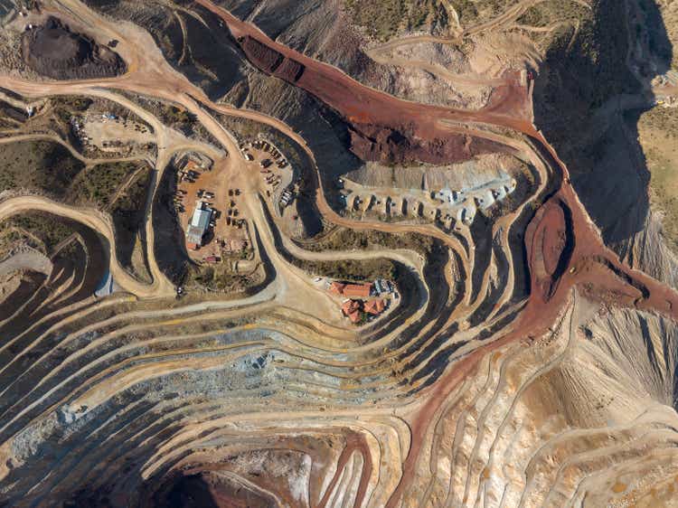 Aerial view of open pit iron mine