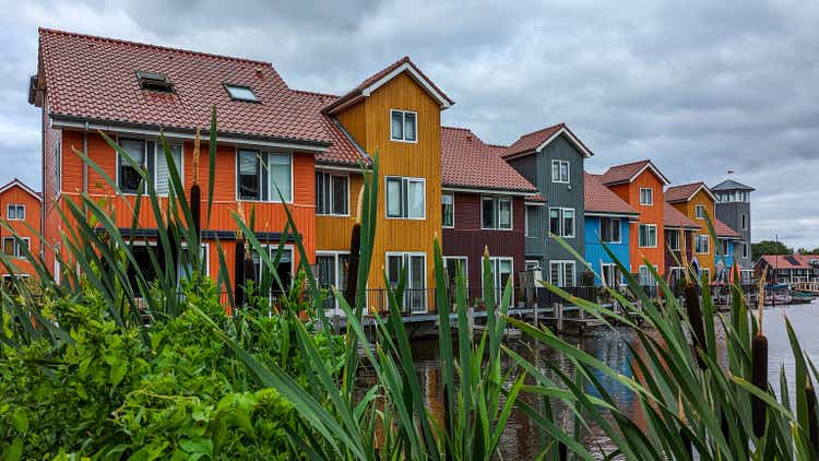 The colorful houses in Reitdiephaven in Groningen Netherlands