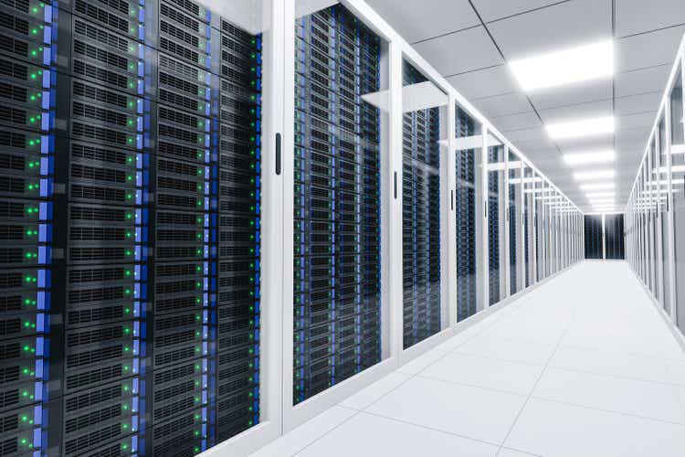 Corridor of a data center server room 3d render