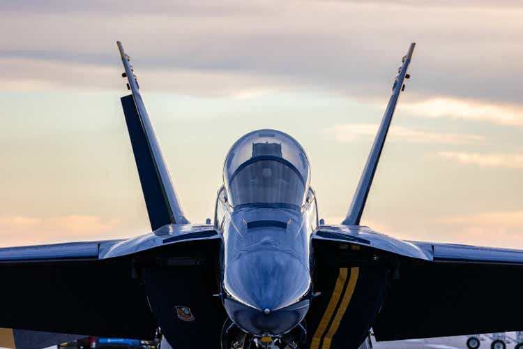 Closeup of the Blue Angels FA-18 Super Hornet at the Dayton Air Show 2022 in Dayton, Ohio, USA