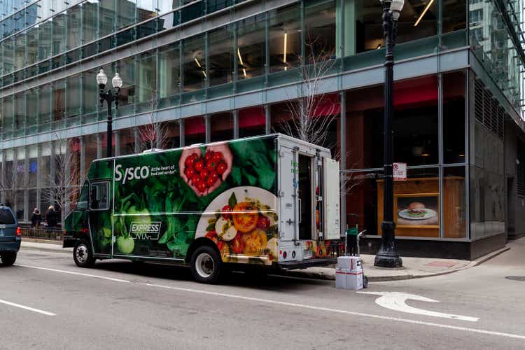 A Sysco truck on the street in Chicago, USA.
