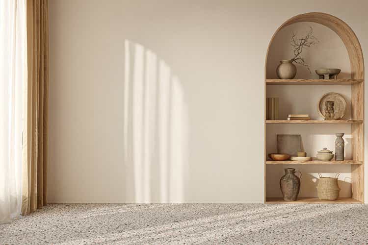 Minimalist interior design on arch wall background. Wall mockup concept, 3d render