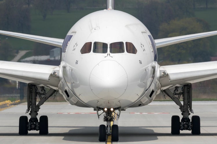 Boeing 787 Dreamliner of Lot Polish Airlines taxing at Cracow Balice Airport