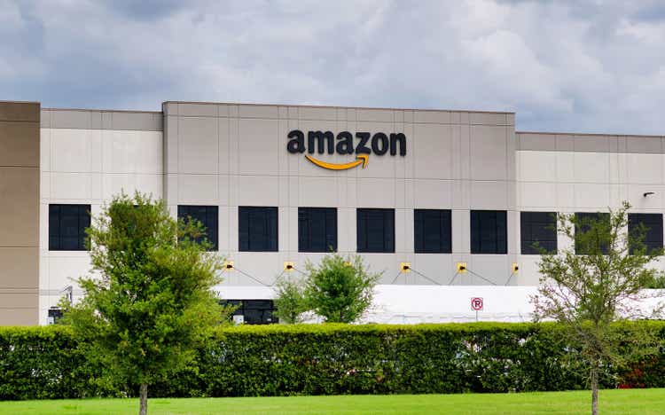 Amazon warehouse facility storefront exterior in Houston, TX.