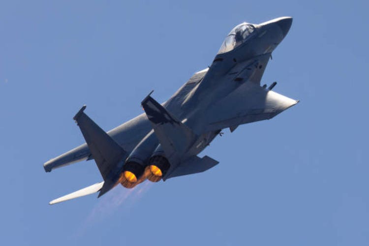 F-15 Eagle in beautiful light with afterburners
