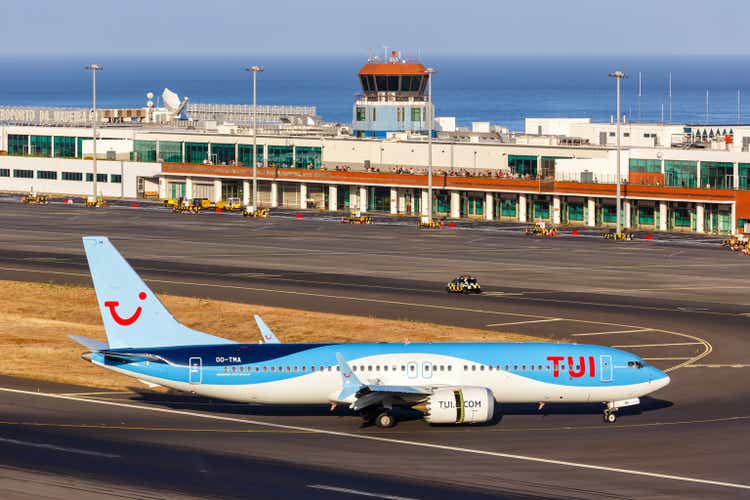 TUI Belgium Boeing 737 MAX 8 aircraft at Funchal Airport in Portugal